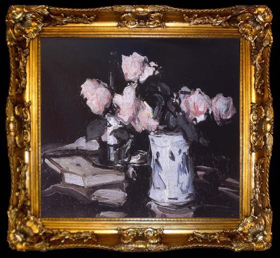 framed  Samuel John Peploe Roses in a Blue and White Vase,Black Background, ta009-2